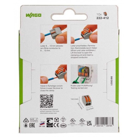 КВТ Клеммы WAGO 222-412/996-010 (2Х2,5мм2) (блистер 10шт.) 86576 KVT КВТ Клеммы WAGO 222-412/996-010 (2Х2,5мм2) (блистер 10шт.) 86576 KVT